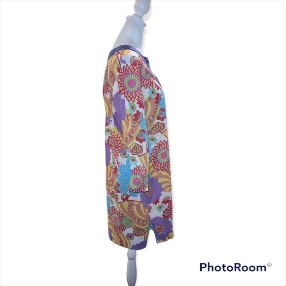 Boden Floral Cotton Tunic Swim Coverup With Beaded Neckline Size‎ 12 - Picture 3 of 8